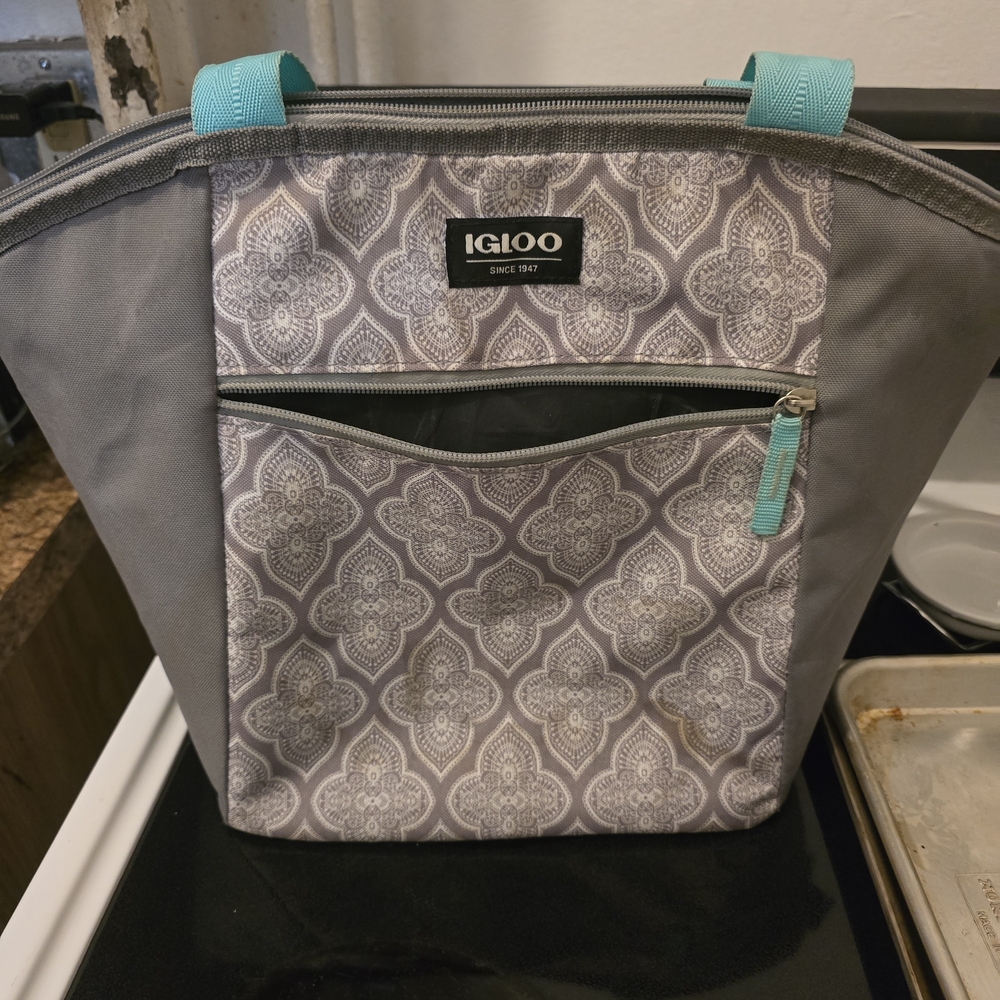 Igloo Gray and Teal Patterned Tote